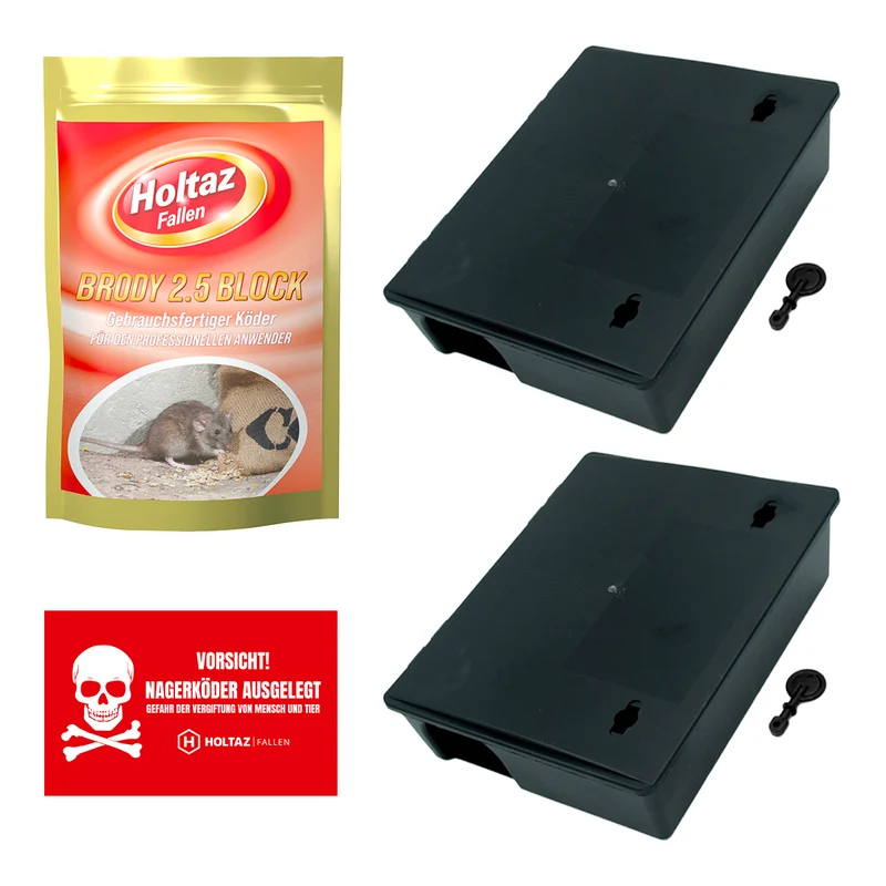 SET 2 x Box Köderstation + 300g Brody Giftköder gegen Mäuse und Ratten