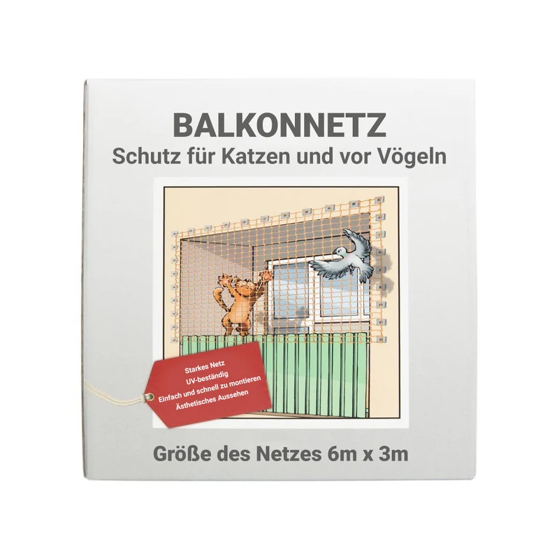 Netz für den Balkon gegen Vögel, Tauben und Katzen 6x3 m + Montageset
