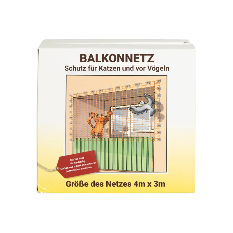 Netz für den Balkon gegen Vögel, Tauben und Katzen 4x3 m + Montageset