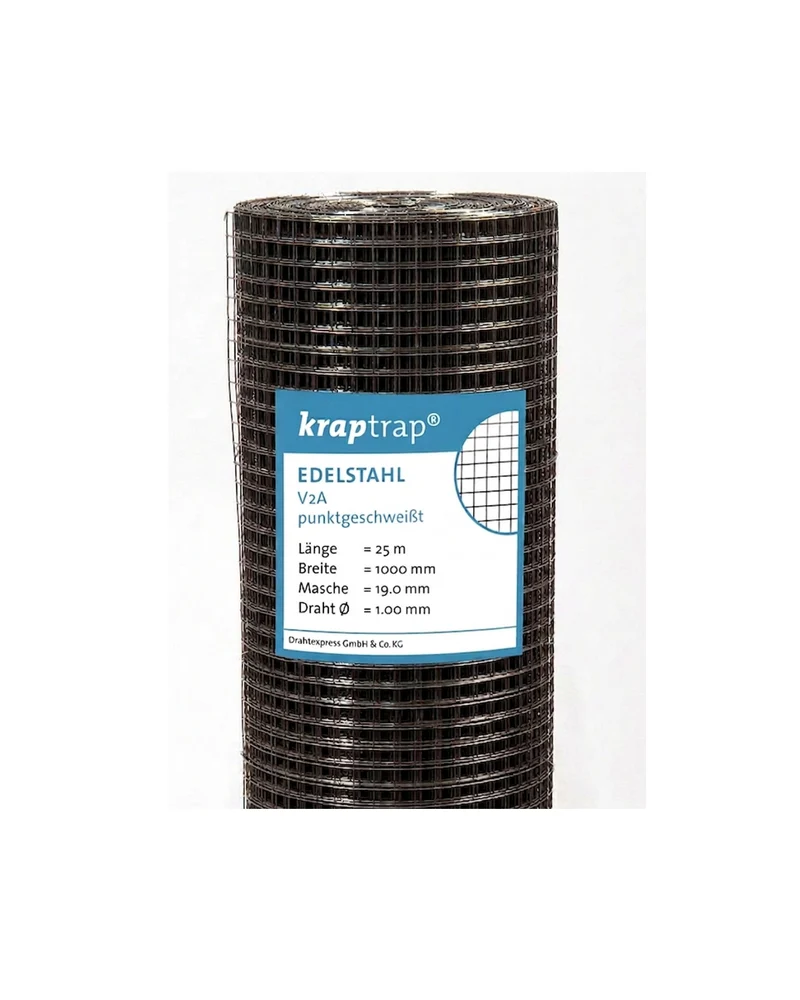Kraptrap® pulverbeschichtet RAL 9005, Edelstahl Drahtgitter 19 x 19 mm mit 1,0 mm Drahtstärke