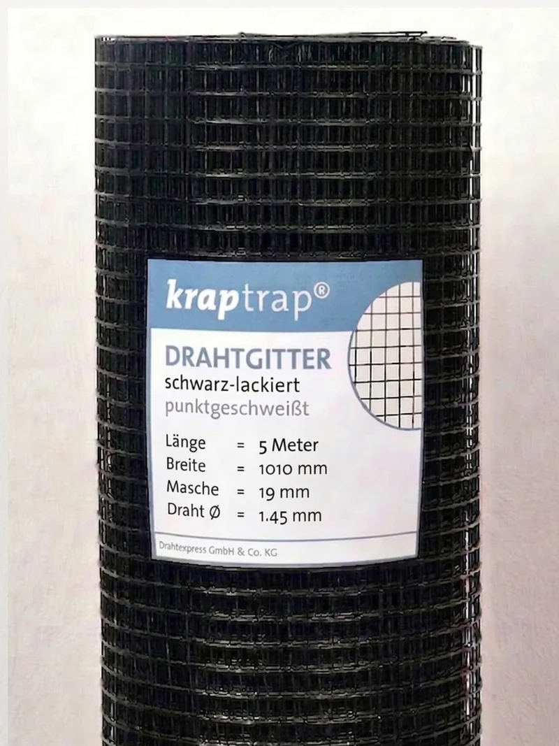 Kraptrap® schwarz pulverbeschichtet, feuerverzinktes Drahtgitter 19 x 19 mm mit 1,45 mm Drahtstärke