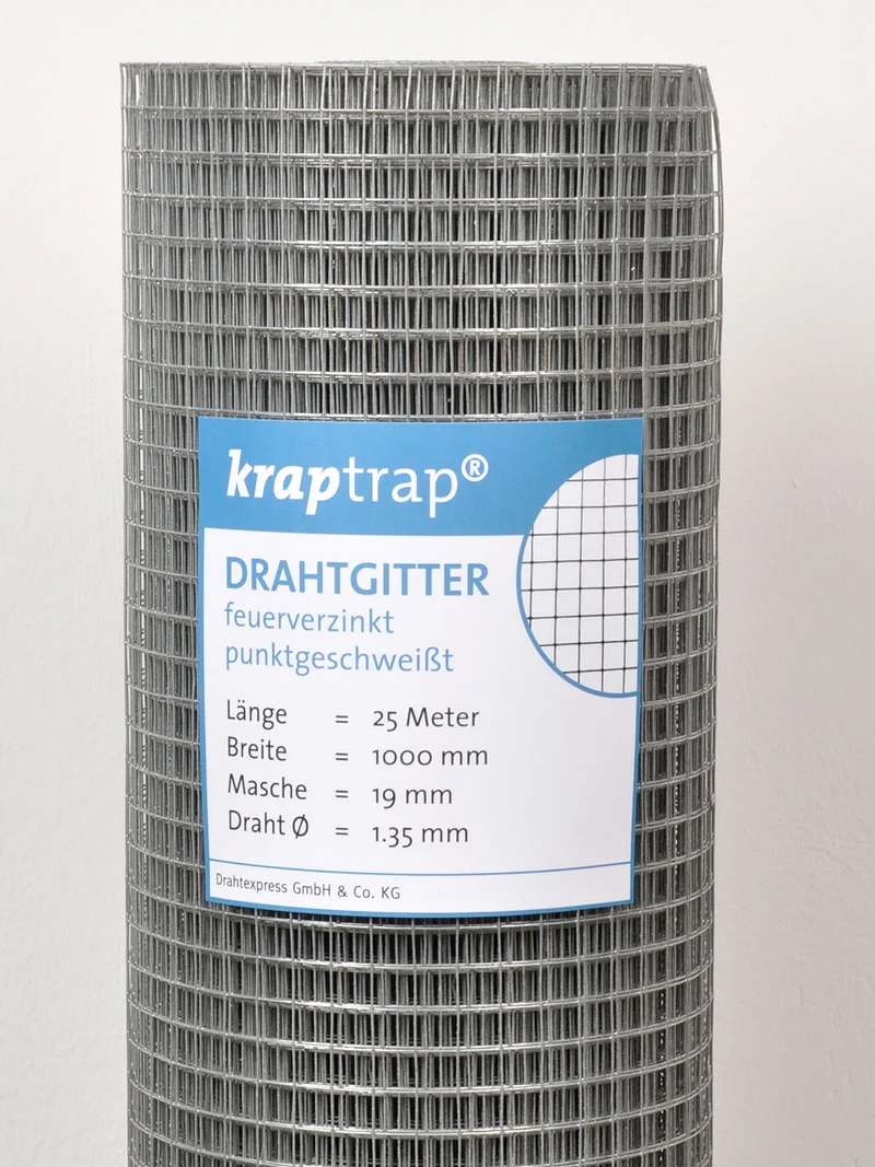 Kraptrap® feuerverzinktes Drahtgitter 19 x 19 mm mit 1,35 mm Stärke