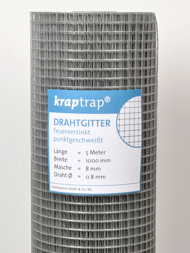 Kraptrap® feuerverzinktes Drahtgitter 8 x 8 mm mit 0,8 mm Stärke