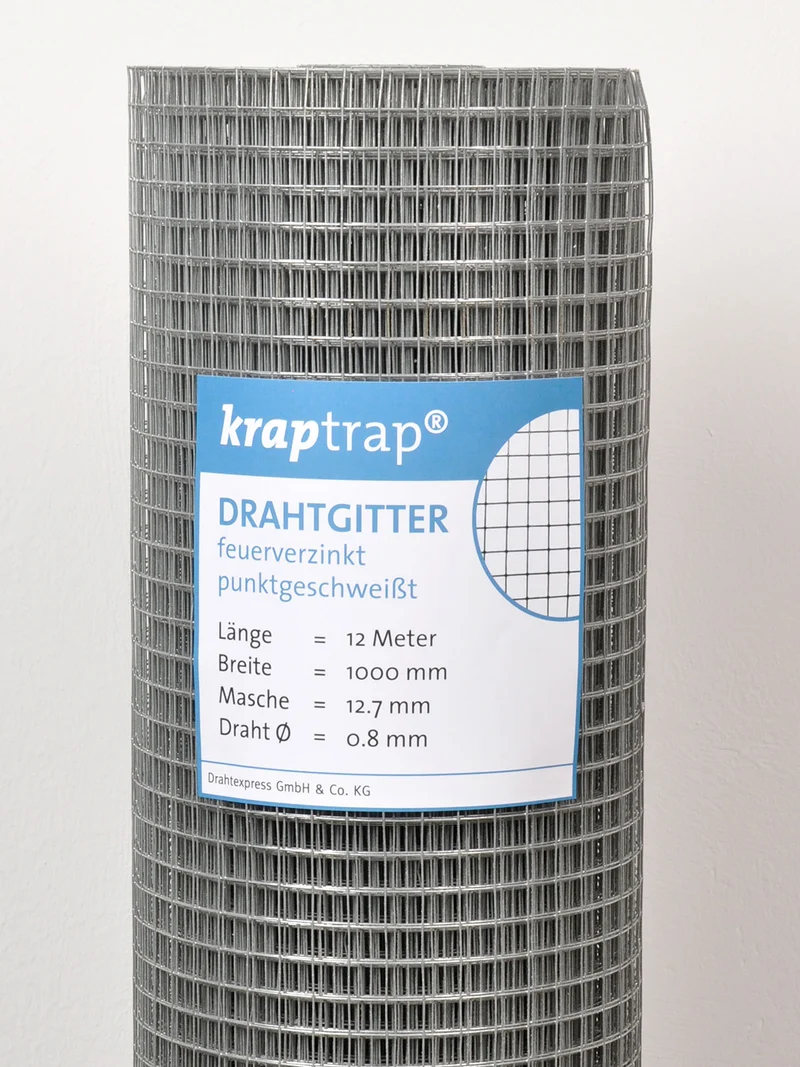 Kraptrap® feuerverzinktes Drahtgitter 12 x 12 mm mit 0,8 mm Stärke