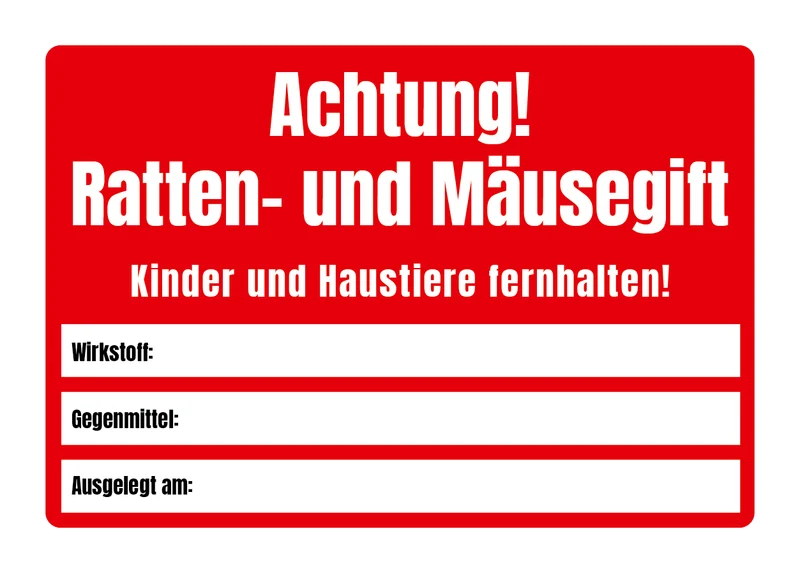 Achtung! Ratten- und Mäusegift Warnaufkleber