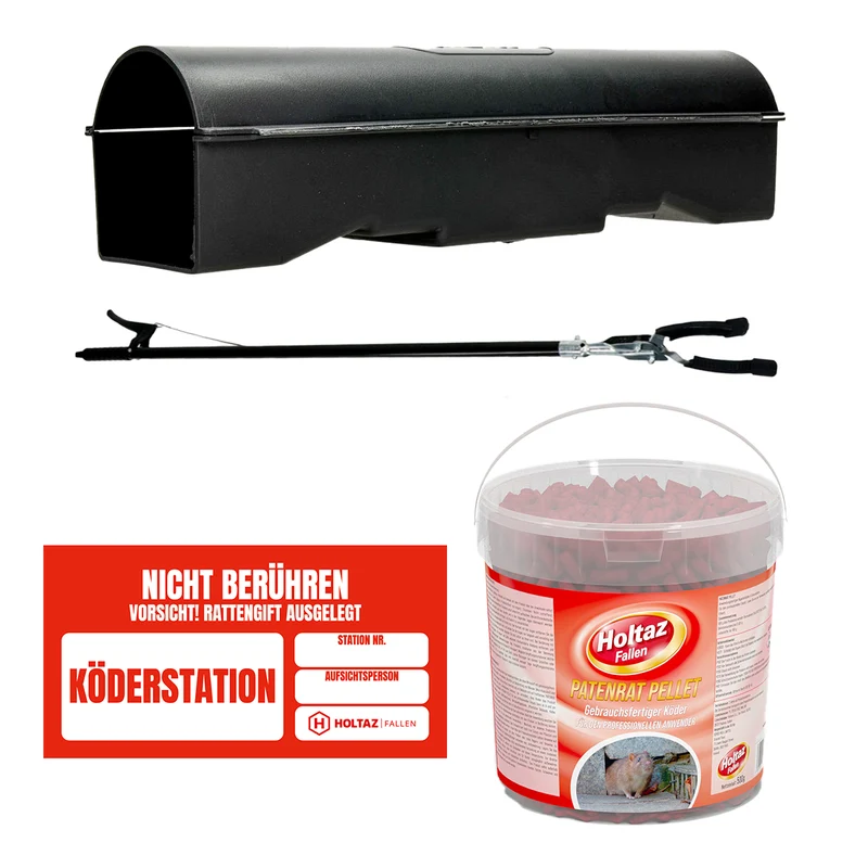 Köderstation SET mit Greifhilfe & Rattengift gegen Mäuse und Ratten