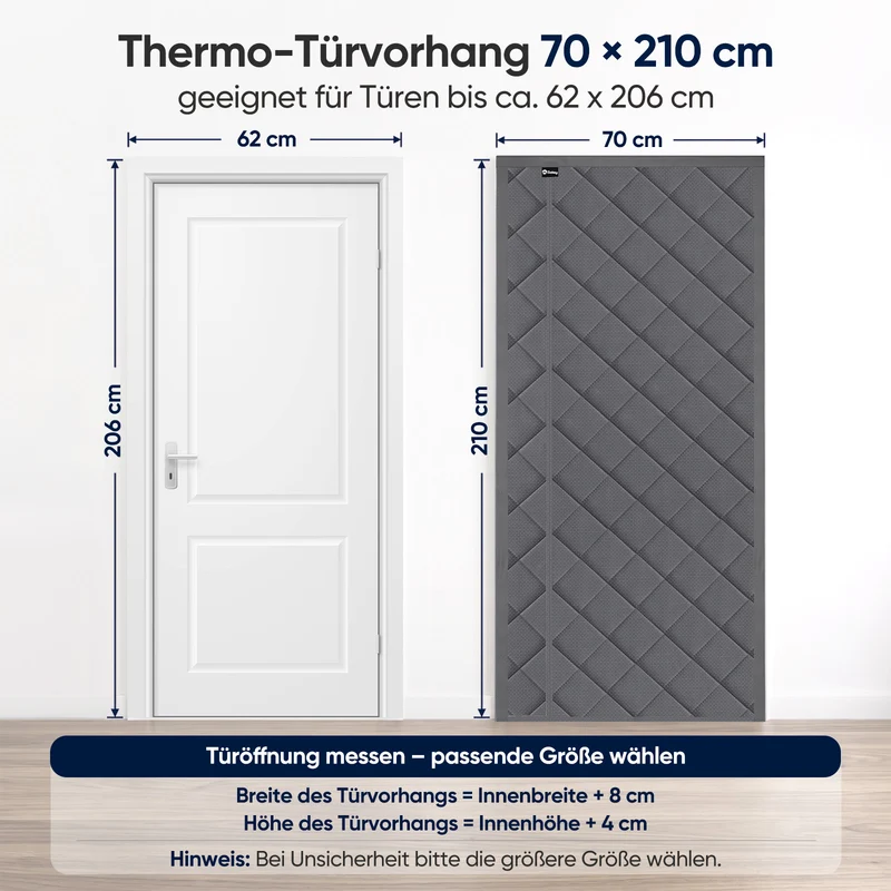 Sekey Thermo Türvorhang mit Magnetverschluss, Wärmeschutz & Energiesparvorhang aus Baumwoll-Polyester, Zugluftstopper für Balkon-, Terrassen- & Wohnungstüren