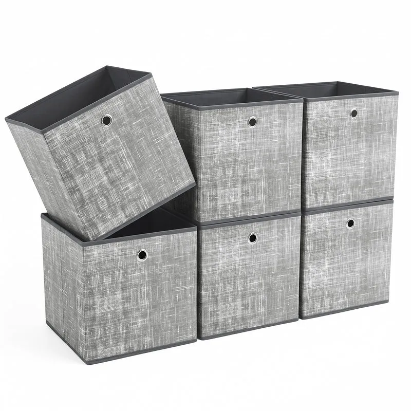 Sekey Aufbewahrungsboxen 6er Set 33 × 33 × 33 cm – Faltbare Stoffboxen mit Grifföse, stabile Ordnungsboxen für Kallax-Regale, Hellgrau