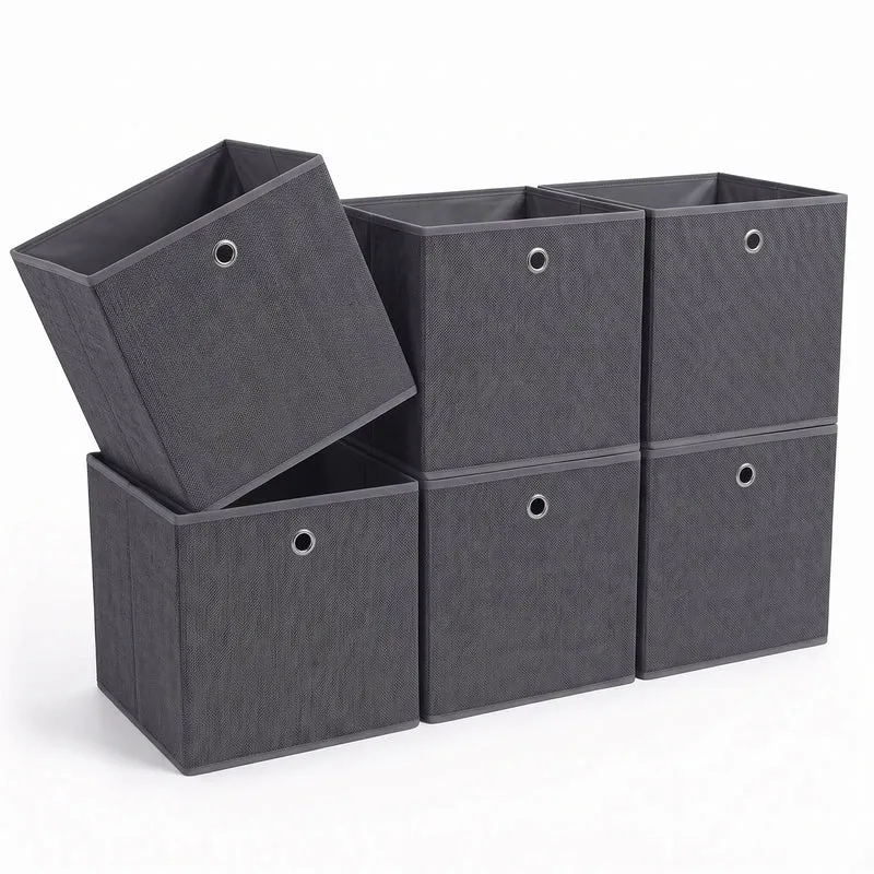 Sekey Aufbewahrungsboxen 6er Set 33 × 33 × 33 cm – Faltbare Stoffboxen mit Grifföse, stabile Ordnungsboxen für Kallax-Regale, Grau