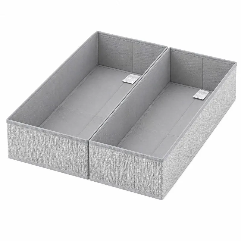 Sekey Schubladen Organizer 2er Set – Faltbare Aufbewahrungsboxen aus Vliesstoff für Kleidung, Unterwäsche & Accessoires, 22 x 51 x 11 cm, Hellgrau Leinenoptik