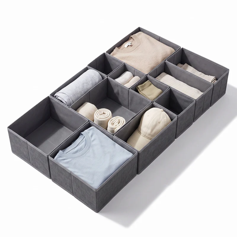 Sekey Schubladen-Organizer 12er Set – Faltbare Kleiderschrank Organizer aus Vliesstoff mit stabiler Bodenplatte, Aufbewahrungsboxen für Unterwäsche, Socken, Kleidung & Accessoires