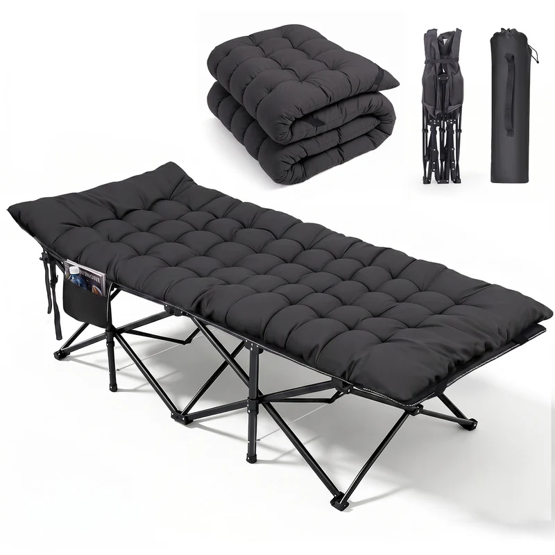 Sekey XXL Klappbett 202 × 80 × 45 cm – Extra breites Feldbett mit 7 cm Matratze, Campingbett bis 200 kg, Faltbares Gästebett mit Seitentasche aus Oxford-Gewebe für Camping, Garten & Outdoor