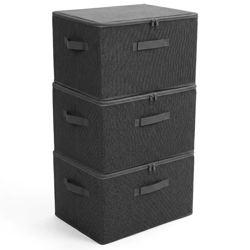 Sekey Aufbewahrungsboxen mit Deckel & Griffen – Faltbare Stoffboxen Organizer 50×30×30 cm, stapelbar für Kleiderschrank & Regal – 3er/6er Set, Anthrazit