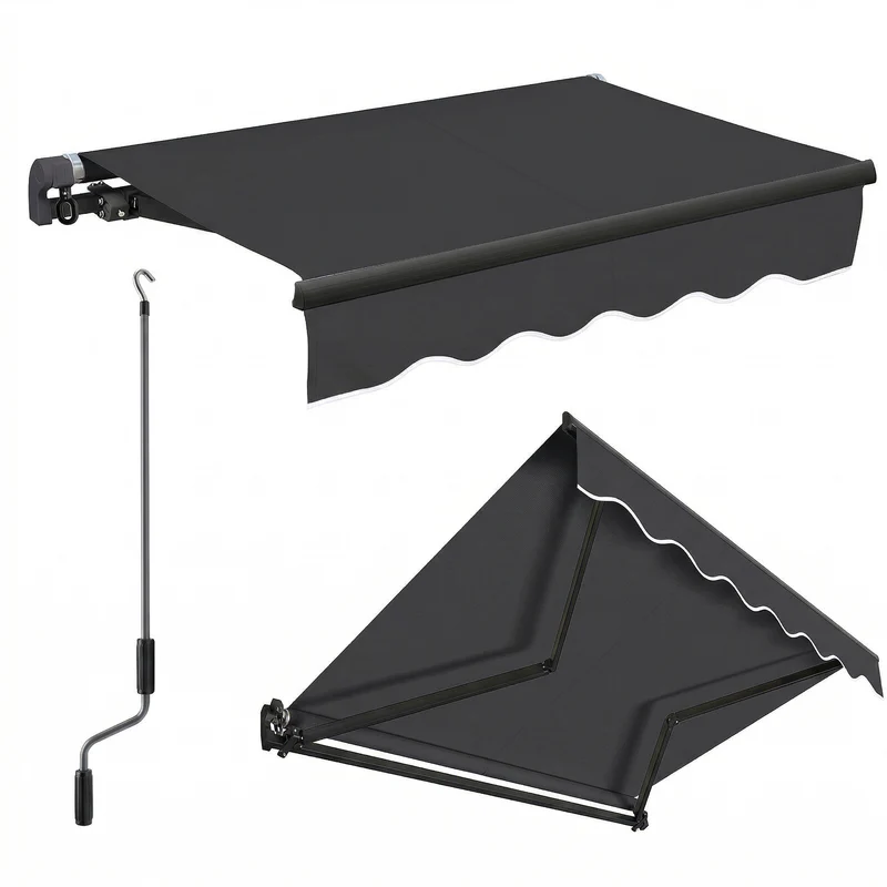 Sekey Gelenkarmmarkise 250x200 cm mit Handkurbel – 0–53° stufenlos neigbar, Doppel-Stahlseilzug, 280g/m² wasserdichtes Polyester, UV50+ Sonnenschutz für Balkon, Terrasse & Garten