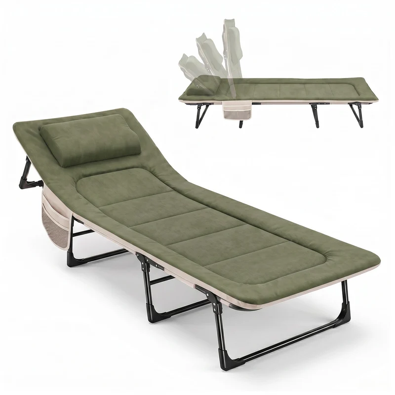 Sekey Faltbett klappbar mit Matratze & Kissen 193x70 cm – verstellbares Campingbett mit 6-fach Rückenlehne, bis 150 kg belastbar, Gästebett für Camping, Garten & Zuhause