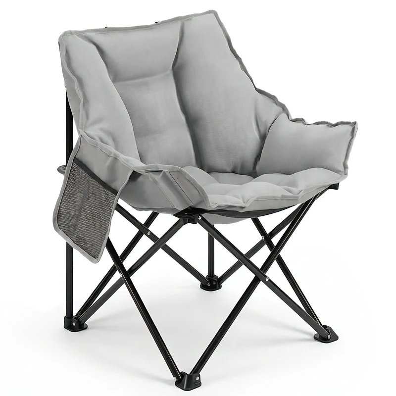 Sekey Campingstuhl faltbar Moonchair gepolstert – breiter Klappstuhl mit hoher Rückenlehne, bis 140 kg belastbar, Outdoor & Indoor, für Garten, Balkon, Terrasse, Grau