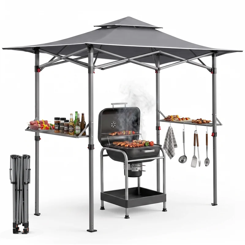 Sekey Grillpavillon Faltbar 250 x 150 cm – Wetterfest & Winterfest, Pop-Up Grillüberdachung mit UV-Schutz 50+, Tragbarer BBQ Pavillon für Garten, Terrasse & Camping