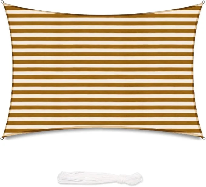 Sekey Sonnensegel 2,44 x 3,66 m Rechteckig – HDPE Sonnenschutz, UV-beständig, winddurchlässig & wasserdurchlässig, atmungsaktiv & reißfest für Balkon, Garten & Terrasse (braun-gelb gestreift)
