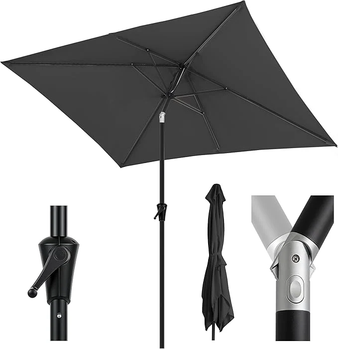 Sekey Aluminium Sonnenschirm Rechteck mit Kurbel & Knickfunktion – UV50+ Gartenschirm 38 mm Stange, 12x18 mm Streben für Balkon, Terrasse & Garten
