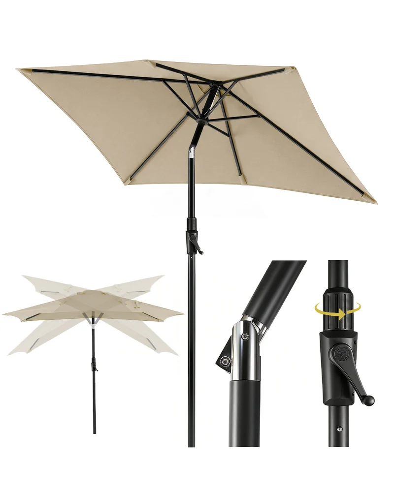 Sekey Sonnenschirm Rechteck 200x300 cm mit Kurbel & Auto-Neigung – stabiler Marktschirm 38 mm Stahlrohr, UV-Schutz, Balkon- & Gartenschirm für Terrasse