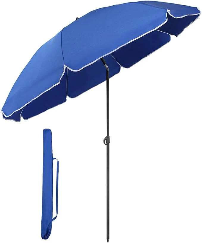Sekey Sonnenschirm Ø180 cm mit UPF50+ – windstabiler Strand- & Balkonschirm mit Neigefunktion, wasserdicht, inkl. Schutzhülle, GRS-recycelter Bezug