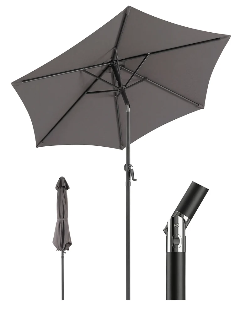 Sekey Sonnenschirm 200 cm mit Kurbel & Knickfunktion, UV-Schutz 50+, stabiler 6-Rippen-Konstruktion, Balkon Sonnenschirm für Terrasse, Garten & Strand