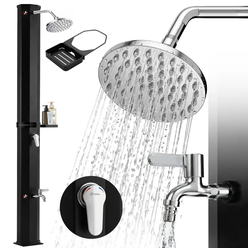 Sekey Gartendusche, Solardusche 40L / 60L Gartendusche mit Regenduschkopf & Fußdusche – bis 60°C, ohne Strom für Garten, Pool & Camping