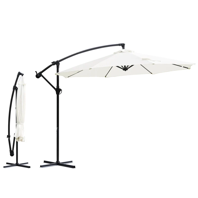Sekey® Premium Ampelschirm 300 cm – UV50+ Sonnenschutz, stabiler Kurbel-Sonnenschirm mit Aluminiumgestell, 8 Streben, Beige / Grau / Weiß