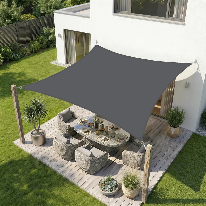 Sekey Sonnensegel Wasserdicht Rechteckig – Dunkelgrau, ohne Mittelnaht, 160 g/m² PES, mit Edelstahl-Ringen & Lotus-Effekt, reißfest, 95% UV-Schutz für Balkon, Terrasse & Garten