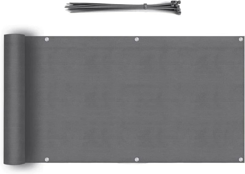 Sekey Balkon Sichtschutz Anthrazit – HDPE 220 g/m², leicht transparent, wind- & UV-beständig, wetterfest mit Ösen & Kabelbindern
