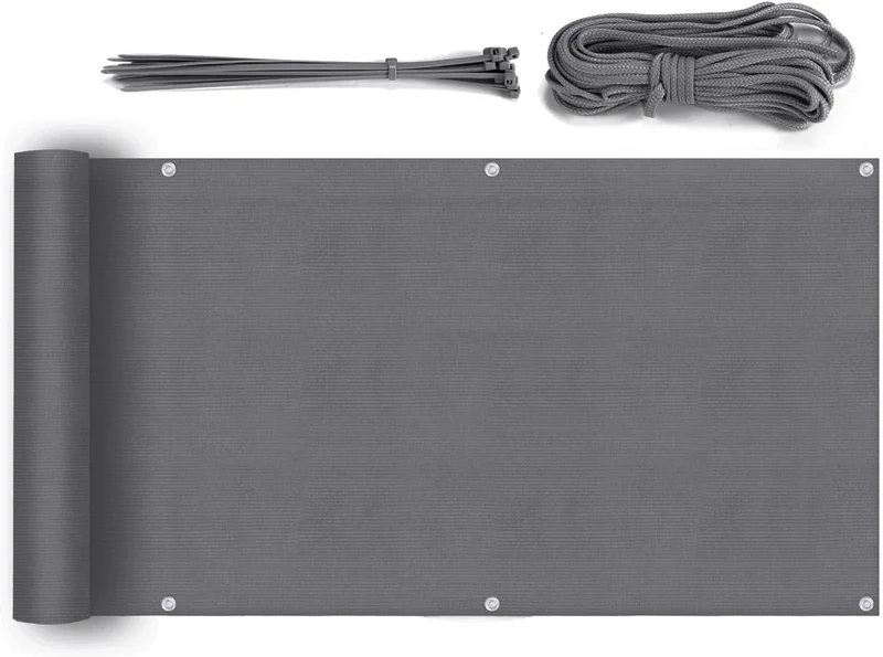Sekey Balkon Sichtschutz, HDPE 220 g/m², halbtransparent, wind- und UV-beständig, wetterfest, mit Ösen, Nylon-Kabelbindern und Kordel, anthrazit