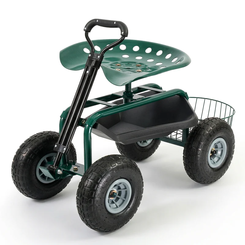 Sekey Gartenrollsitz bis 180 kg – 360° drehbarer Gartensitz mit Luftreifen Ø 25,5 cm, ergonomischer Rollsitz mit Ablage für Garten & Gewächshaus