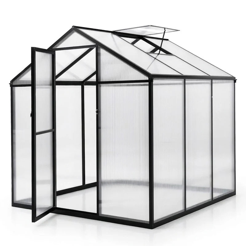 Sekey Aluminium-Gewächshaus 185x185x195 cm – Wetterfestes & winterfestes Tomatenhaus mit 6 mm Hohlkammerplatten und nach außen öffnender Tür