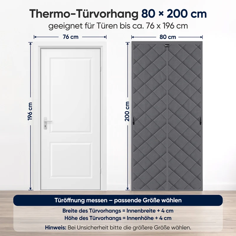 Sekey Thermo Türvorhang mit Magnetverschluss, Baumwoll-Polyester Türvorhang, Wärmeschutz & Energiesparvorhang, Zugluftstopper, Klettverschluss ohne Bohren, für Winter