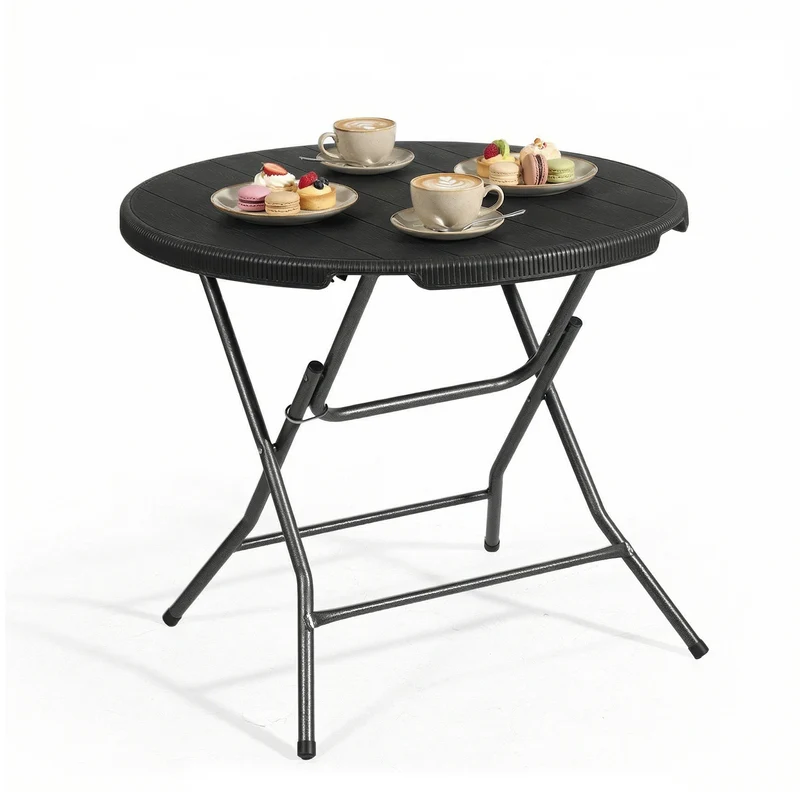 Sekey Runder Klapptisch Ø 81 cm – Campingtisch & Balkontisch klappbar, stabiler Gartentisch in Holzoptik, Beistelltisch für Balkon, Garten & Terrasse