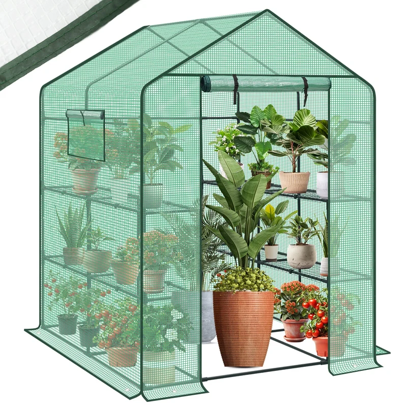 Sekey Foliengewächshaus 200x145x145 cm Balkon-Gewächshaus mit 10 Regalböden, Stabil & Ideal für gesundes Pflanzenwachstum