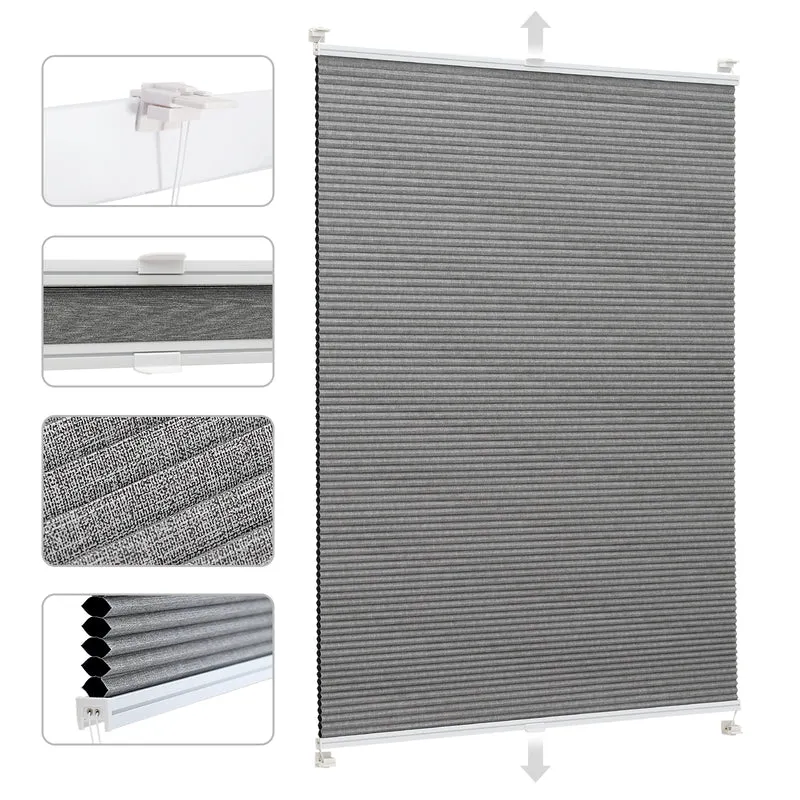 Sekey Wabenplissee ohne Bohren, 100 % Verdunkelung, blickdichtes Klemmfix Plissee in Textiloptik, Grau