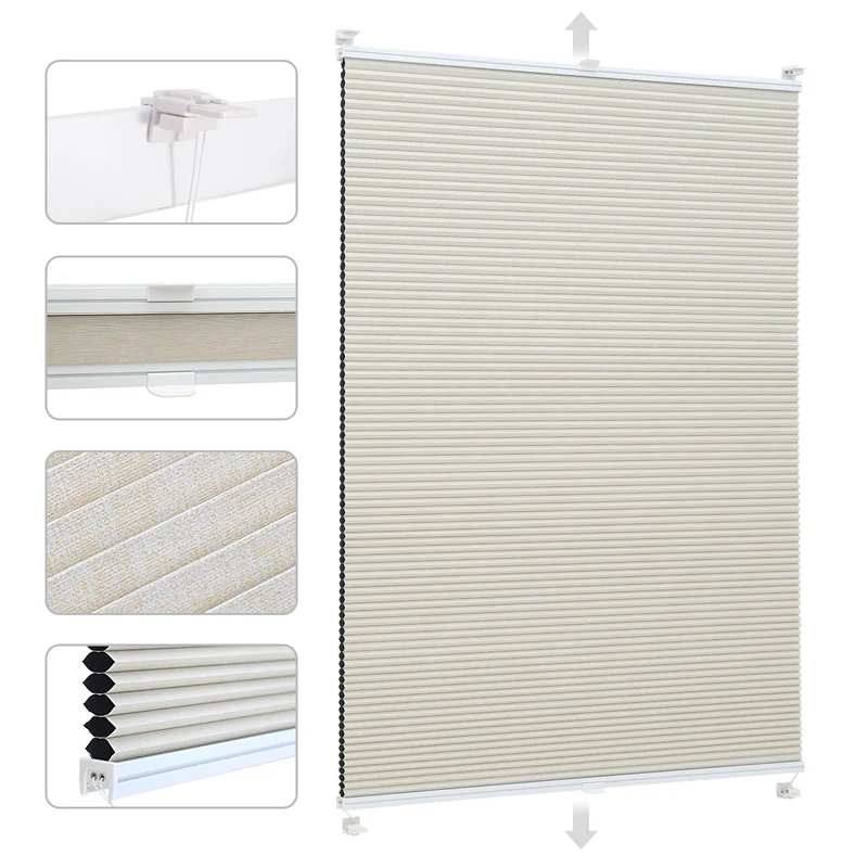 Sekey Wabenplissee ohne Bohren 100 % Verdunkelung, blickdichtes Klemmfix Plissee in Textiloptik, Beige
