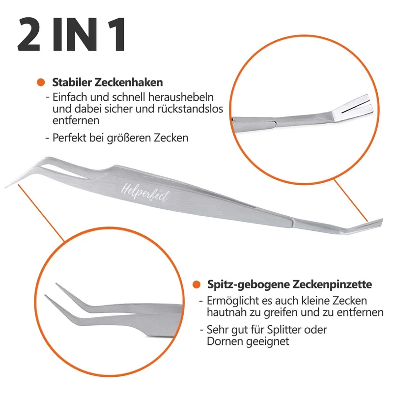 2-in-1 Profi Zeckenzange - für Hunde und Katzen - Silber