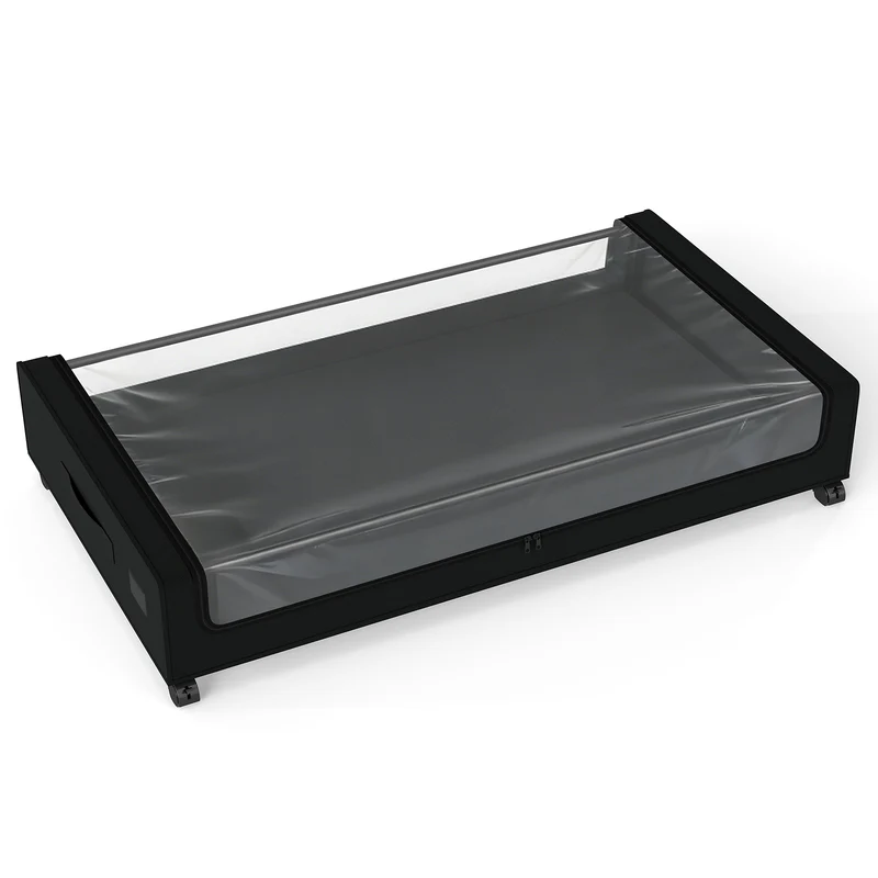 Sekey Unterbett-Aufbewahrungsbox mit Rollen 78 × 44 × 14 cm, Metallrahmen & PVC-Fenster für Kleidung & Bettwäsche