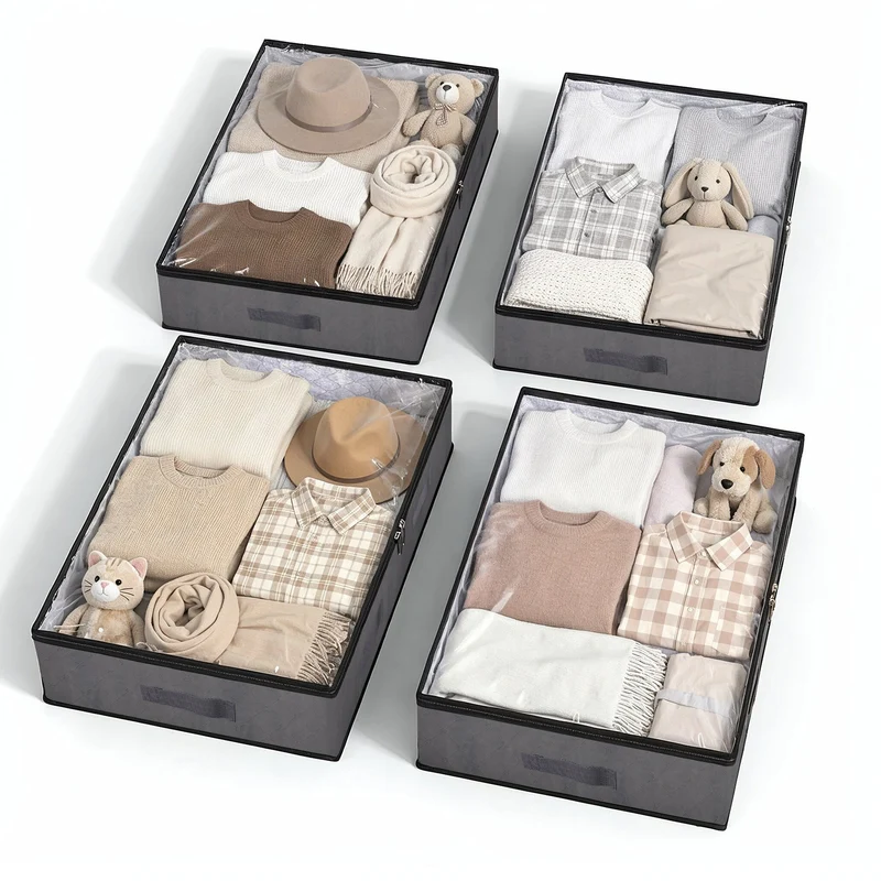 Sekey Unterbett-Aufbewahrungsboxen 90L, atmungsaktiv, modular, ideal für Kleidung, Bettwäsche & saisonale Textilien