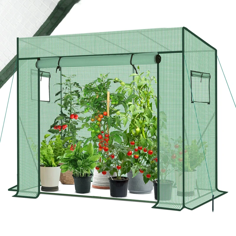 Sekey Tomatengewächshaus 200 x 170 x 77 cmBegehbares Folien-Gewächshaus für Balkon & Garten, stabil, winterfest & UV-beständig, Grün
