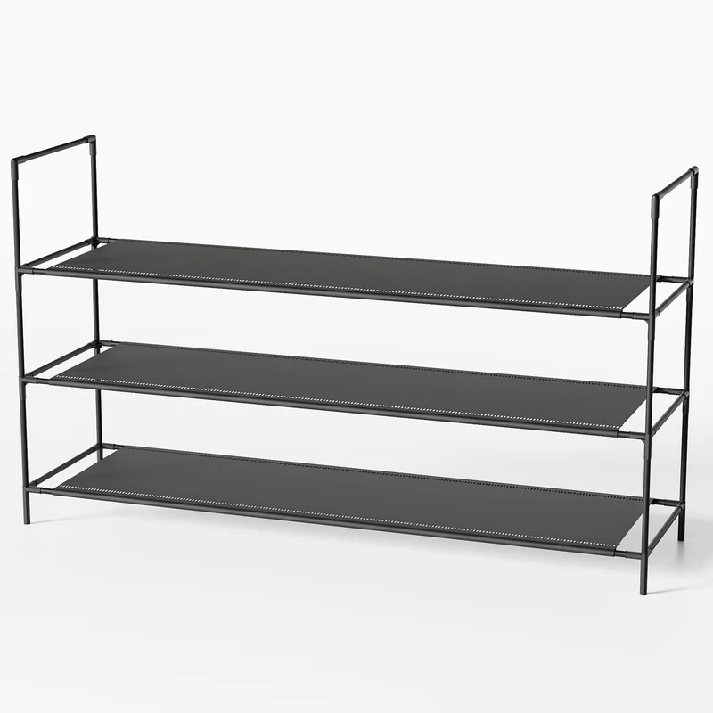 Sekey Schuhregal 3/4 Ebenen – Stapelbares Schuhregal aus Metall und Vliesstoff, platzsparend, stabil, ohne Bohren, für Flur, Schlafzimmer & Bad, Schwarz