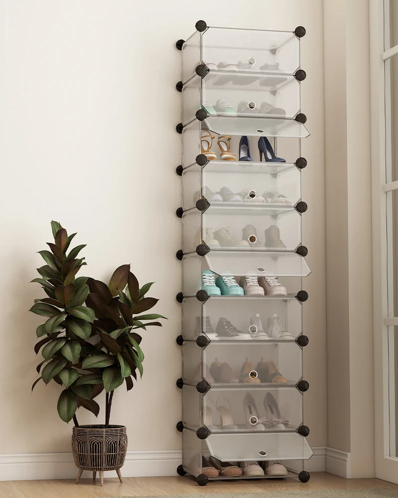Sekey Schuhschrank mit 10 Fächern – Modularer Schuhorganizer für bis zu 20 Paar Schuhe, stabil & platzsparend, inkl. Hammer & Kippschutz