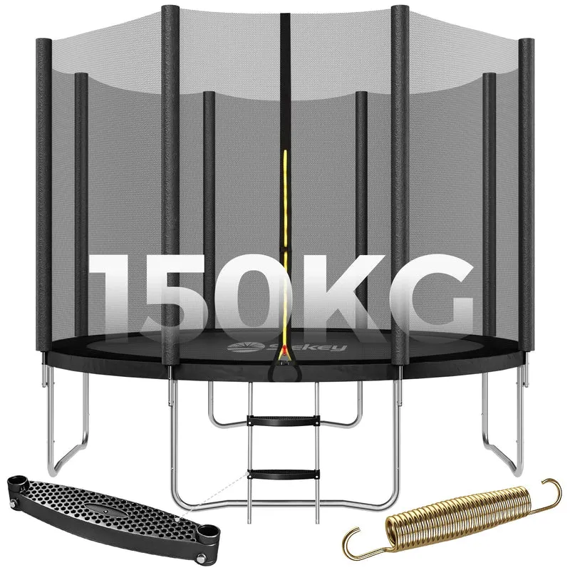 Sekey Trampolin Ø 305 cm für den Garten – TÜV/GS-zertifiziertes Outdoor Trampolin mit Sicherheitsnetz, W-Beinen & Leiter – bis 150 kg belastbar, wetterfest & kindersicher