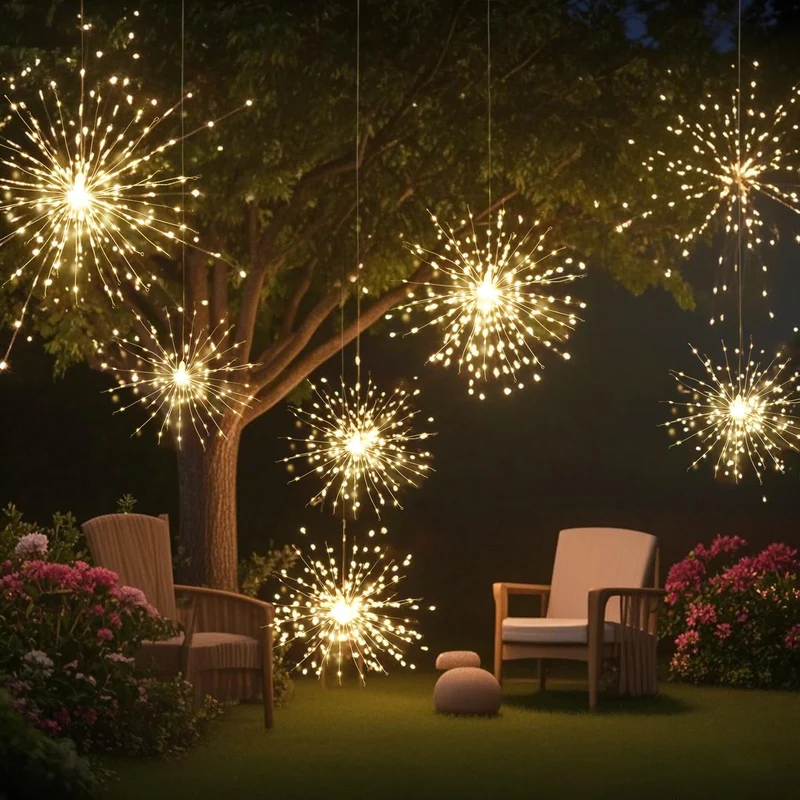 Salcar Solar LED Feuerwerkslichter warmweiß – 90 LEDs, IP44 wasserdicht, mit Haken, Automatik & Blinkmodus, 50 cm Deko für Garten, Balkon & Weihnachten