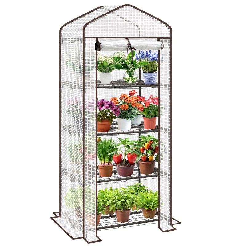 Sekey Mini-Gewächshaus für Tomaten mit 4 EbenenKompaktes Foliengewächshaus für Balkon & Garten, Stabil & Platzsparend (160×70×50 cm)