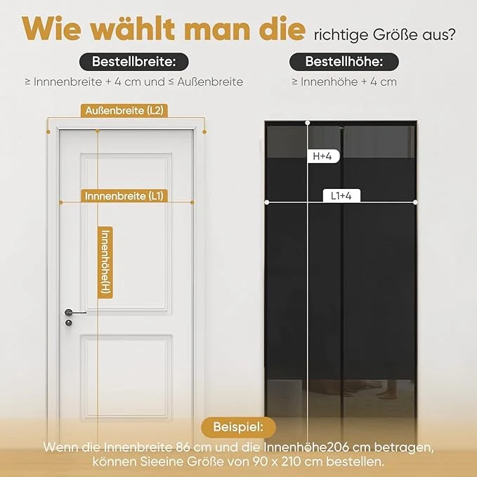 Sekey Fliegengitter Balkontür Magnet, Insektenschutz mit Privatsphäre, Klettverschluss-Montage, Bohrenfrei, Passend für Holz-, Eisen- & Aluminiumtüren, Schwarz