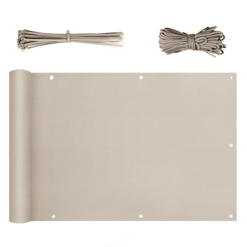 Sunula Balkon Sichtschutz, blickdicht, PES Balkonverkleidung, Windschutz, ohne Bohren, mit Nylon-Kabelbinder und Kordel, patentierte reißfeste Ösen, wetterfest, taupe