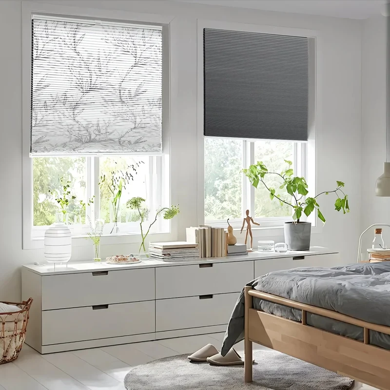 Sekey Wabenplissee ohne Bohren, Verdunkelung, Rollo mit Blumen- & Blätterdruck, stilvolles Plissee für Fenster